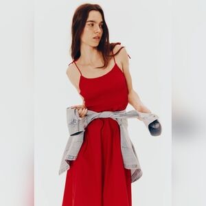 H&M Tie Strap Smocked Midi Dress - Red